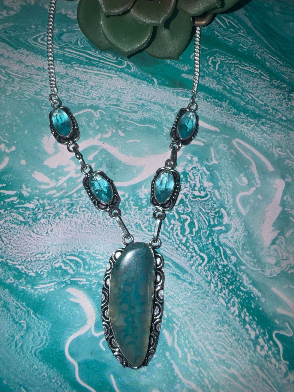 Aqua Blue Dragon’s Vein Necklace